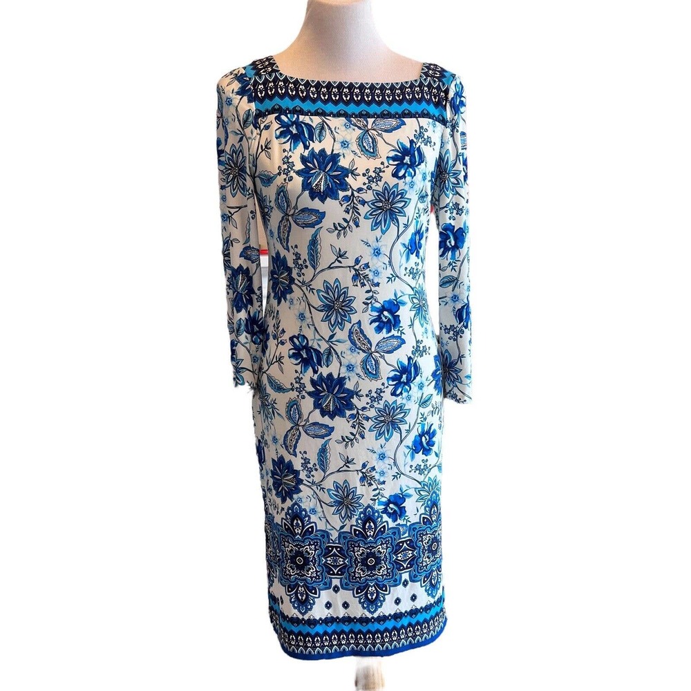 Eliza J Geometric Back V Exposed Zipper Sheath Dress Size 6